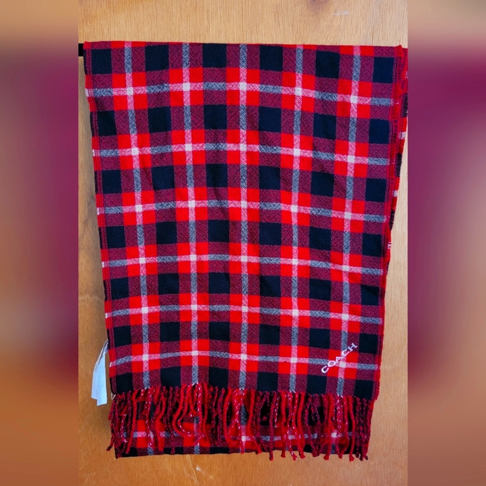 Coach Red Plaid Scarf